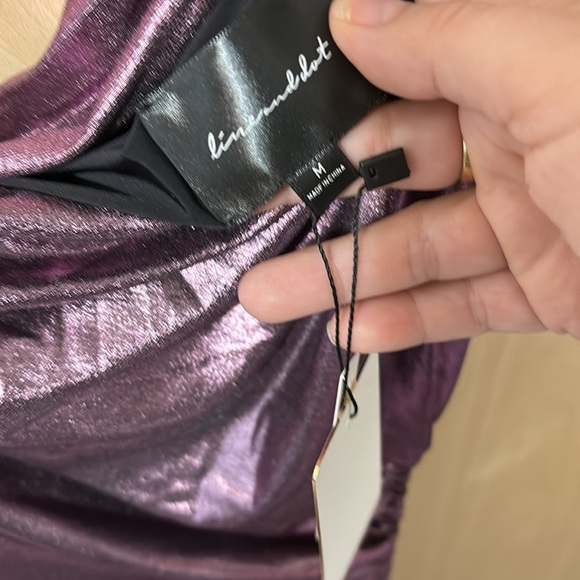 Line & Dot Purple Metallic Asymmetrical Bodycon Cutout Dress Size Medium NWT - Picture 5 of 8